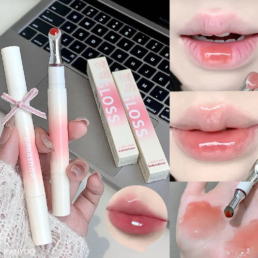 Mirror Watery Lip Gloss - Moisturizing Jelly Lip Tint with Iron Brush
