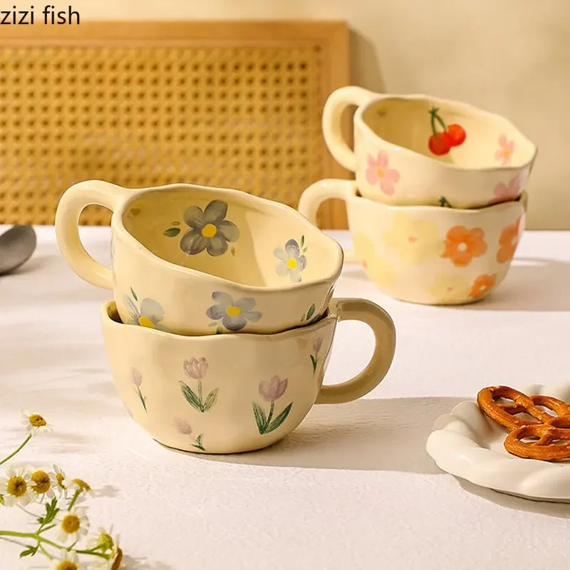 Creative Floral Pattern Ceramic Coffee Mug - Office & Home Use
