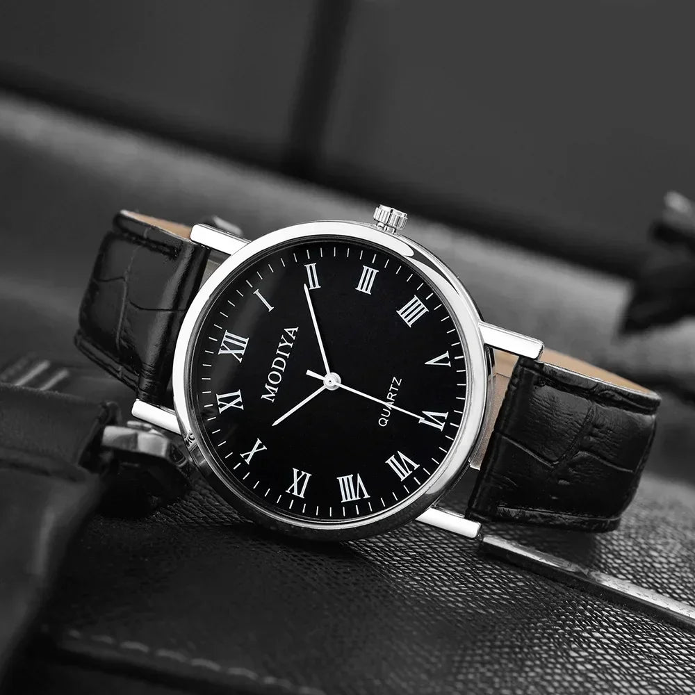 Men's Business Leather Strap Watch - Luxury Quartz Wristwatch