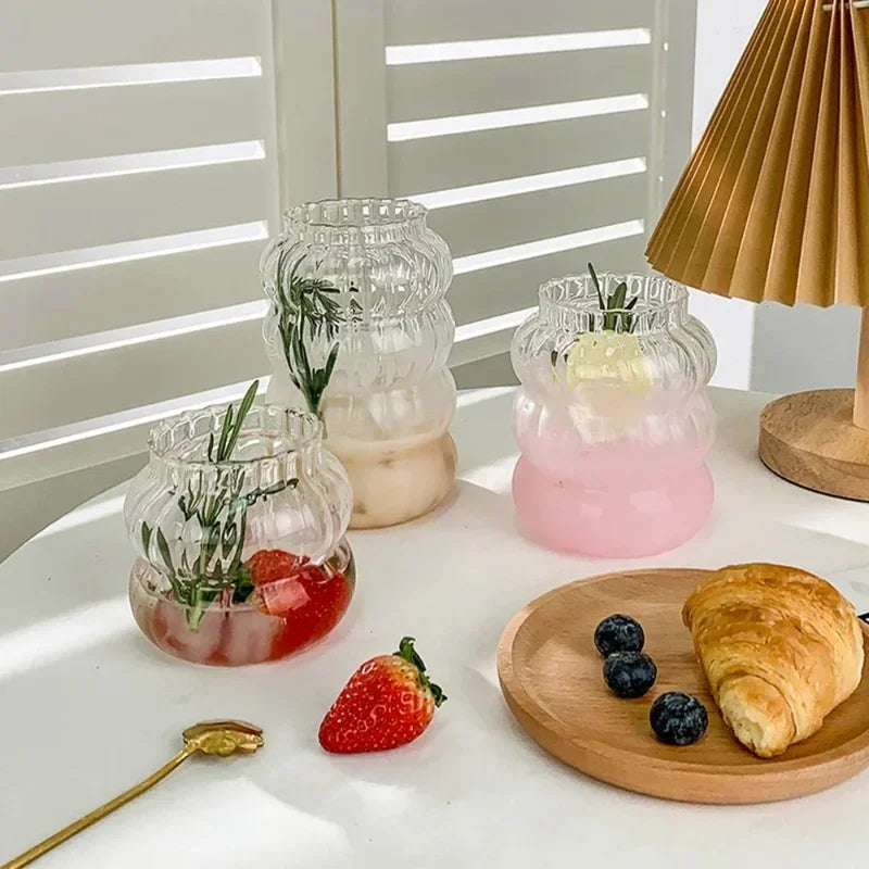 Ins Glass Cup Heat-resistant Tumbler Drinkware Transparent Tea Juice Milk Coffee Mug Home Water Glasses Stripe Mug 410/530ml