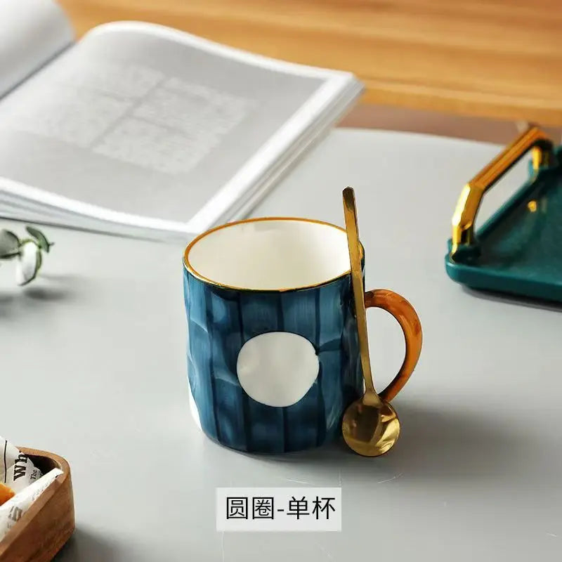 Japanese Hand-Painted Ceramic Mug with Lid & Spoon - Office Coffee Cup