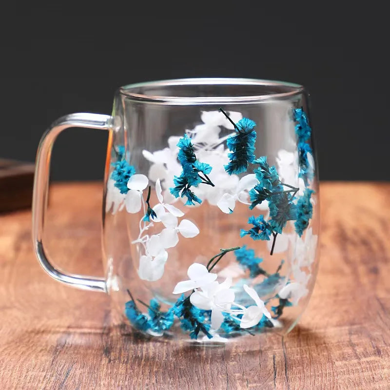 Transparent Coffee Cup - Creative Flower Double Insulated Glass