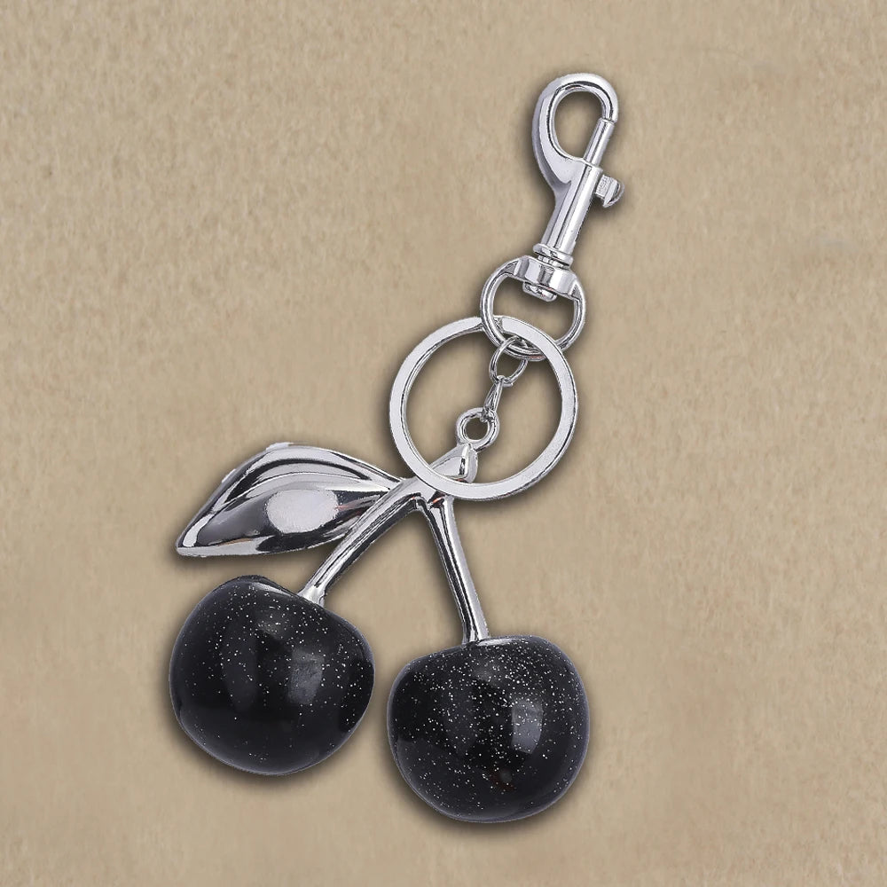 Red Cherry Fruit Bag Charm Keychain - Elegant 3-Color Key Ring for Women