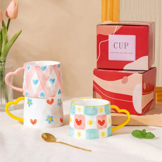 300ml Cute Ceramic Mug Creative Hand Made Coffee Cup Couples Cup Breakfast Milk Tea Mug Mother's Day Gift Wedding Gift