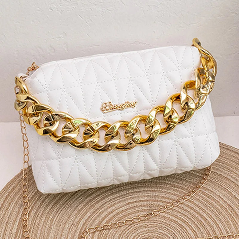 Ladies Rhombus Chain Messenger Bag - Embroidered Shoulder Bag