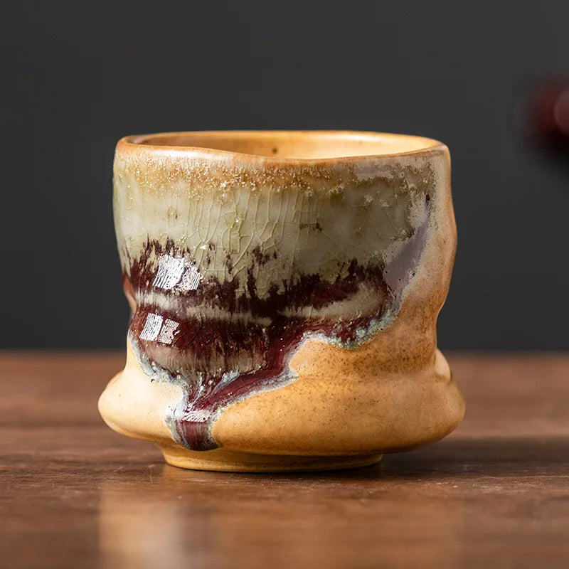 Coarse pottery change coffee cup different line creative hand pinch high appearance level ceramic cup retro household water cup