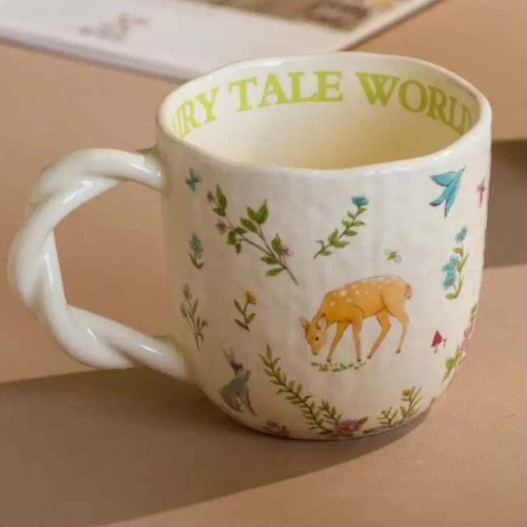 Forest Series Cartoon Ceramic Mug Creative Fried Dough Twists Handle Cartoon Coffee Cup