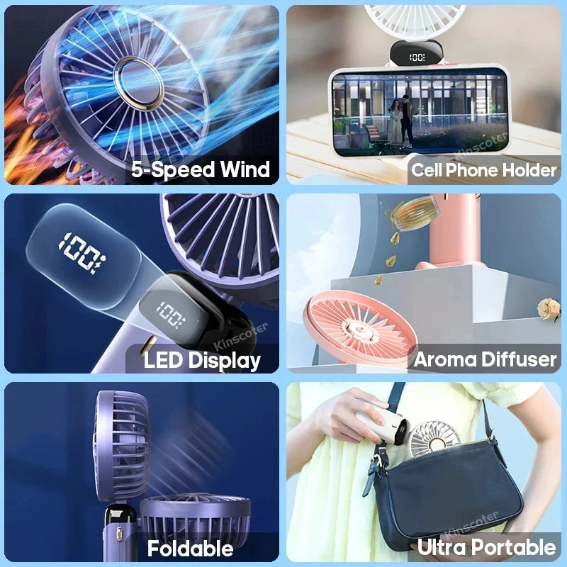 USB Neck Fan - 5 Speed Portable Hanging Fan with Digital Display