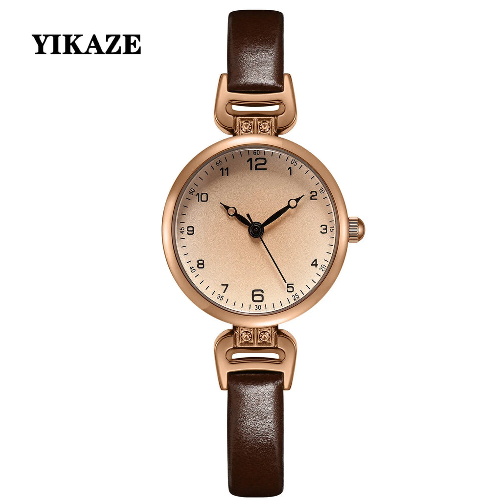 Simple Women's Bracelet Watch - Small Round PU Leather Retro
