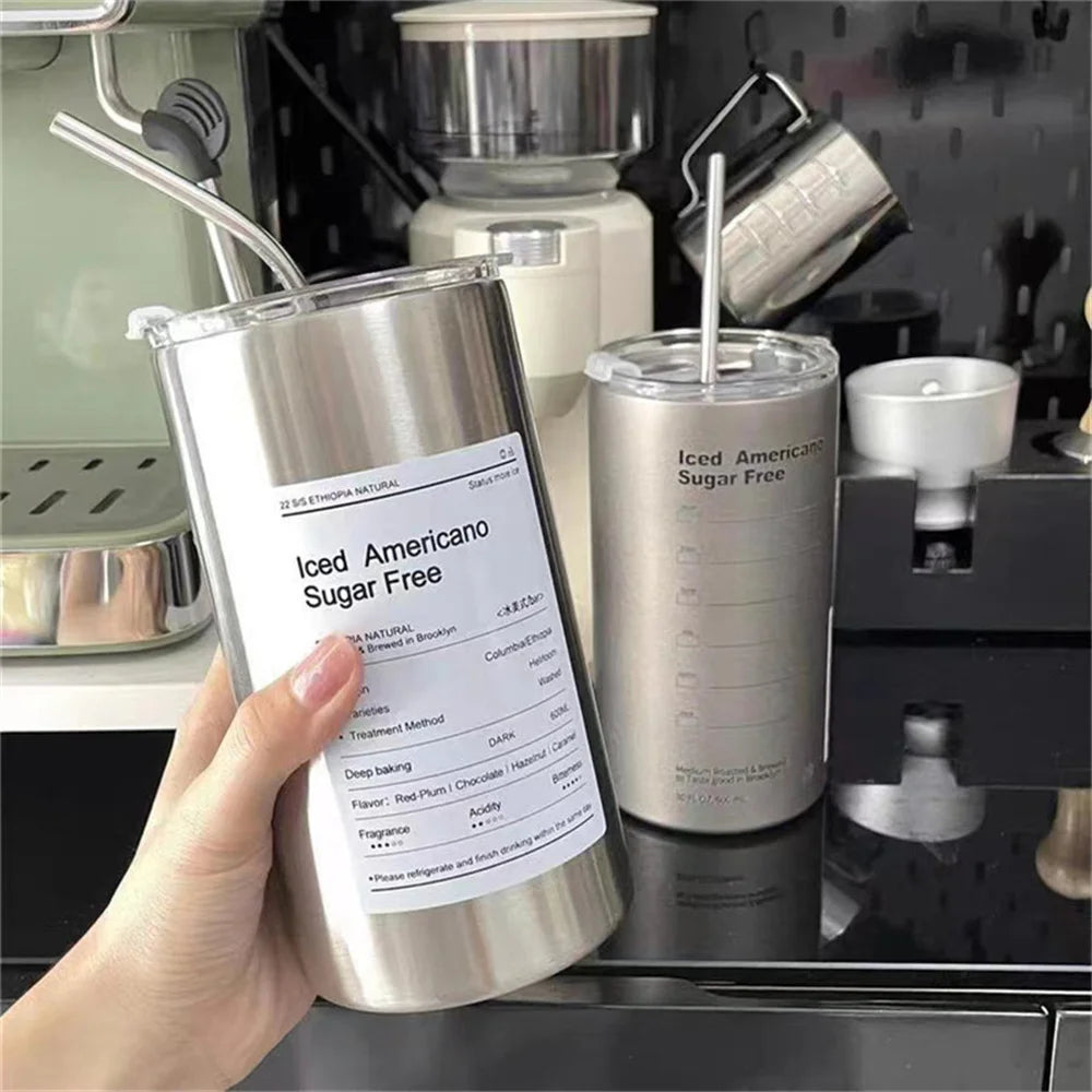 600ml Stainless Steel Thermos with Straw - BPA-Free Insulated Bottle