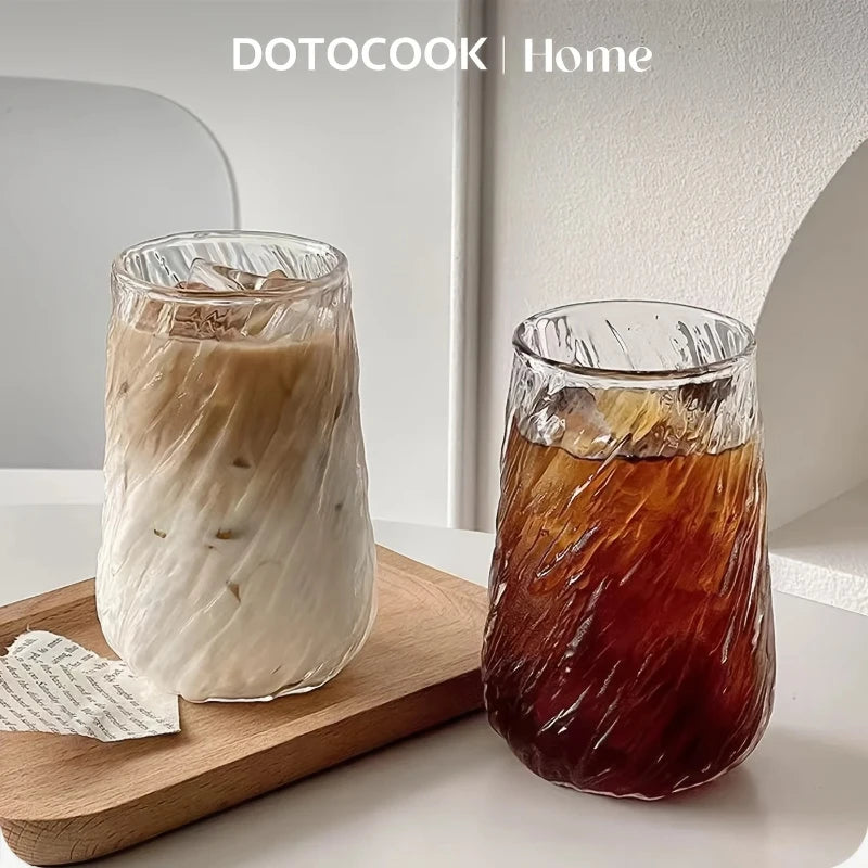 Glass Coffee Mug 400ml Striped Transparent Ice Cup for Tea Juice Milk Mocha Drinkware Kitchen Supplies