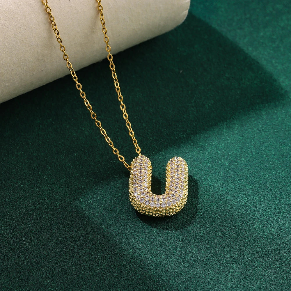 New Trendy Zircon Crystal 26 English Letters Necklaces For Women Female Fashion Stainless Steel Choker Chain Jewelry Wholesale