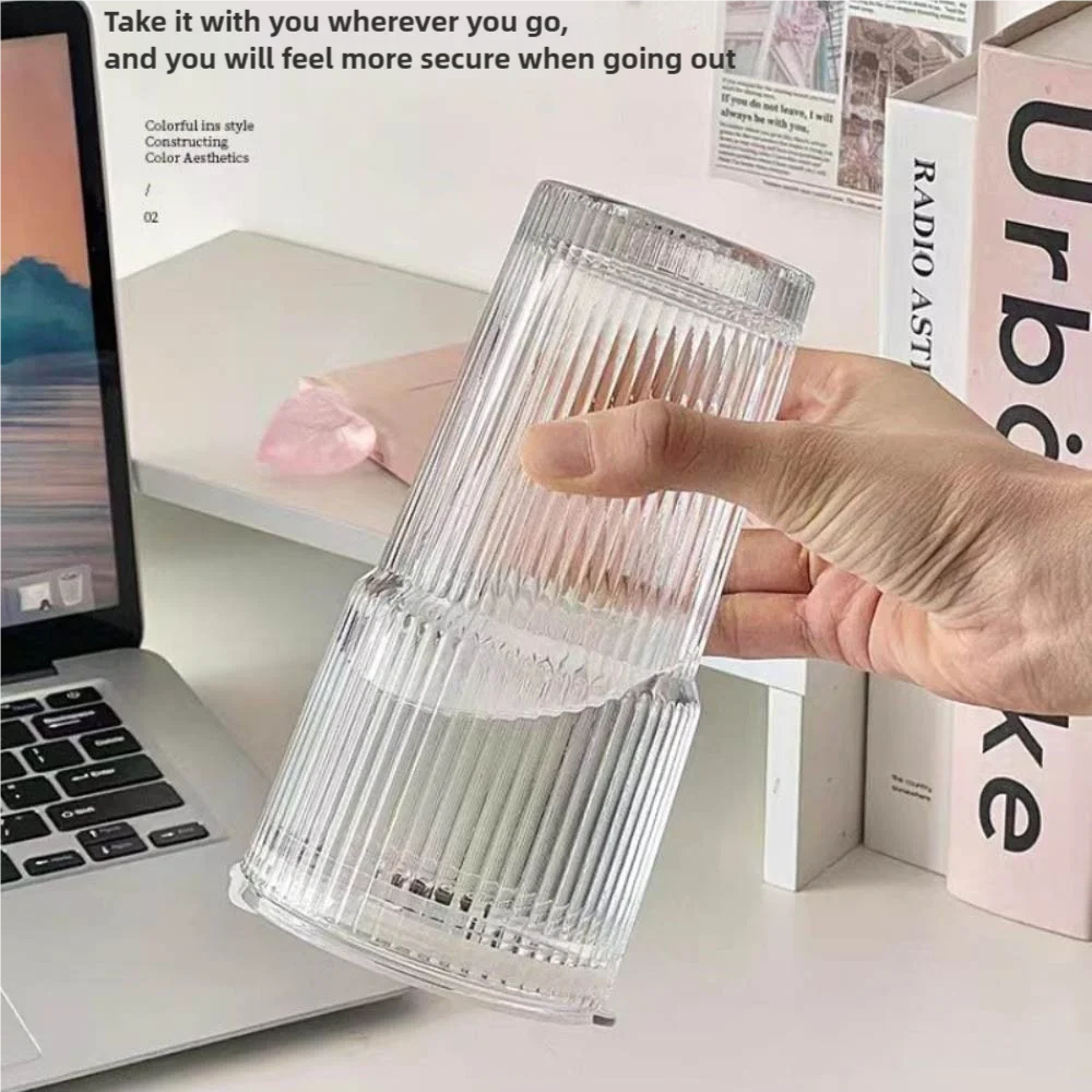 600ml Vertical Striped Glass Coffee Mug with Lid and Straw, Transparent Tea Mug for Americano, Cappuccino, Tea and Drinks