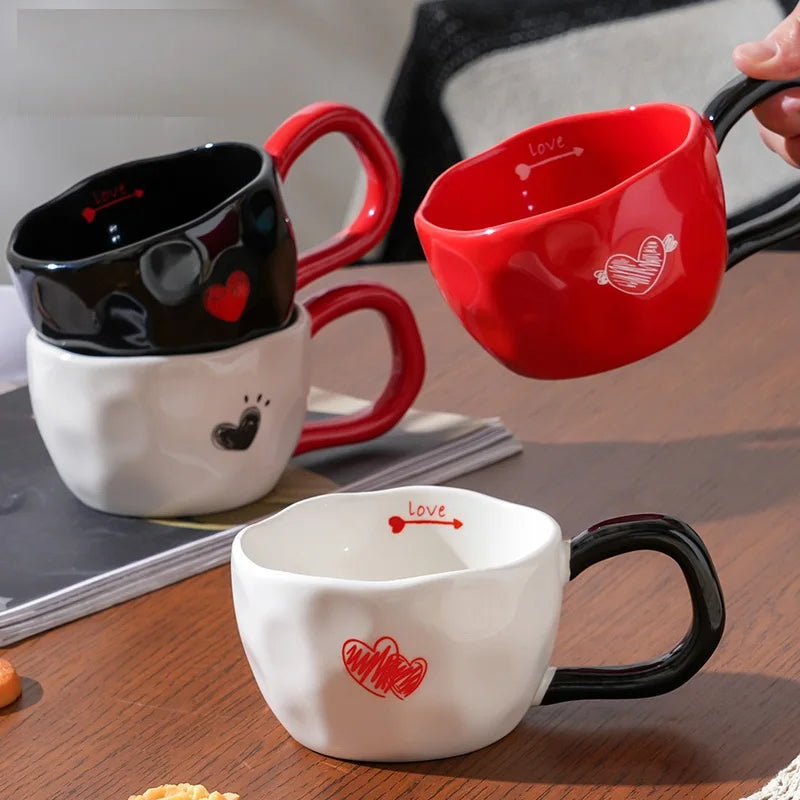 300ml Ceramic Mugs Coffee Cups Hand Pinched Irregular Flower Milk Tea Cup ins korean style Oatmeal Breakfast Mug Drinkware Kitch