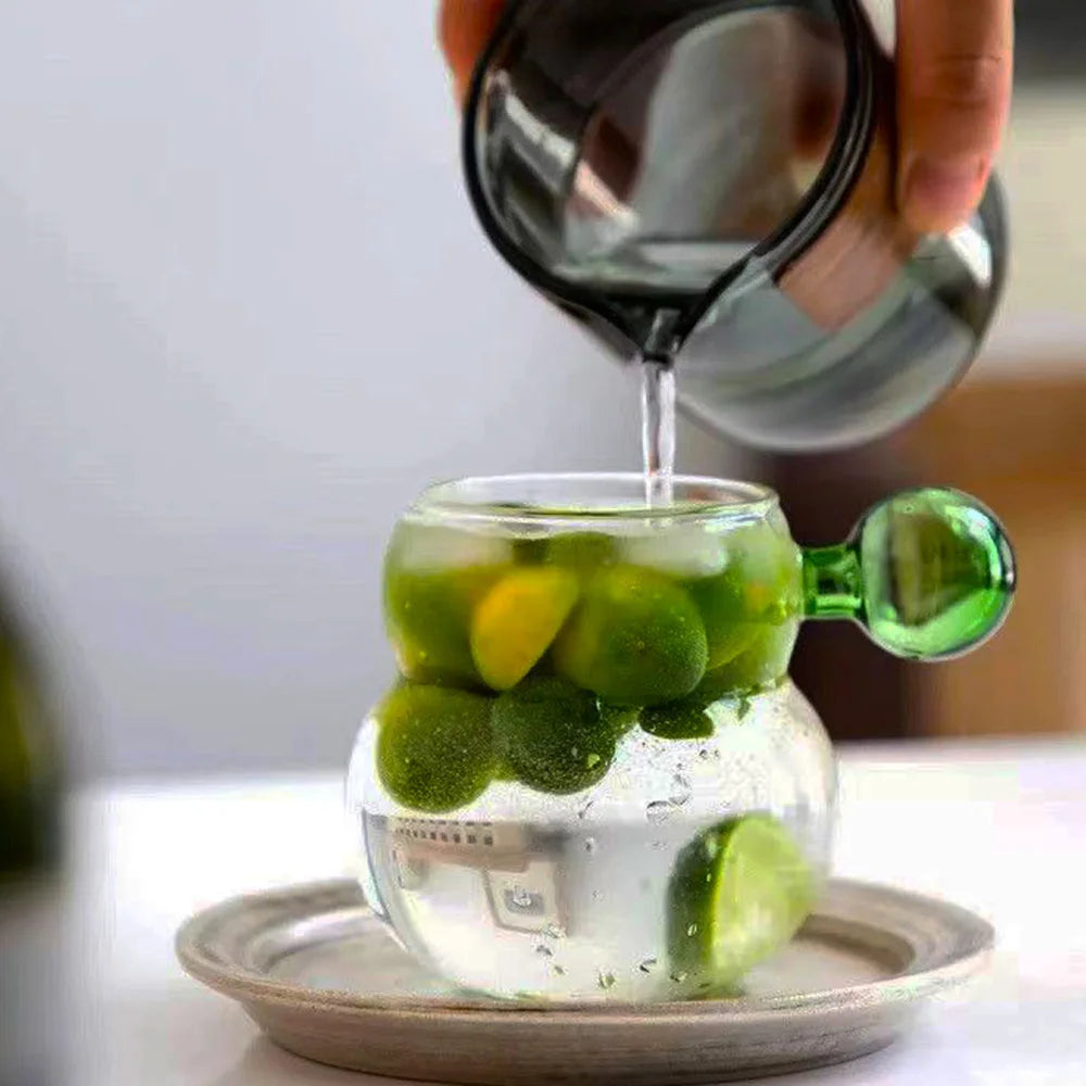 110ML Glass Cup Heat Resistant Espresso Cup Milk Sauce Jug Glass Ball Handle Teacup Wine Beer Glass Breakfast Cup Drinkware