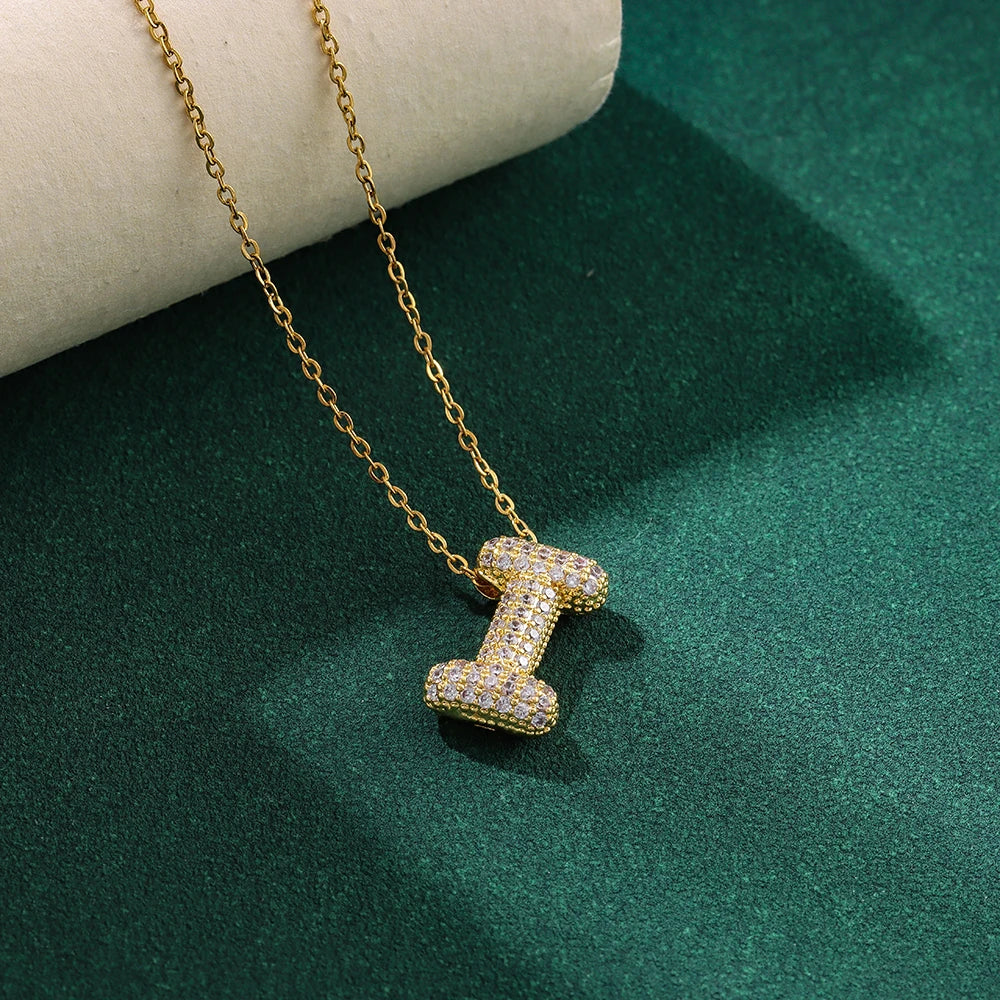 New Trendy Zircon Crystal 26 English Letters Necklaces For Women Female Fashion Stainless Steel Choker Chain Jewelry Wholesale