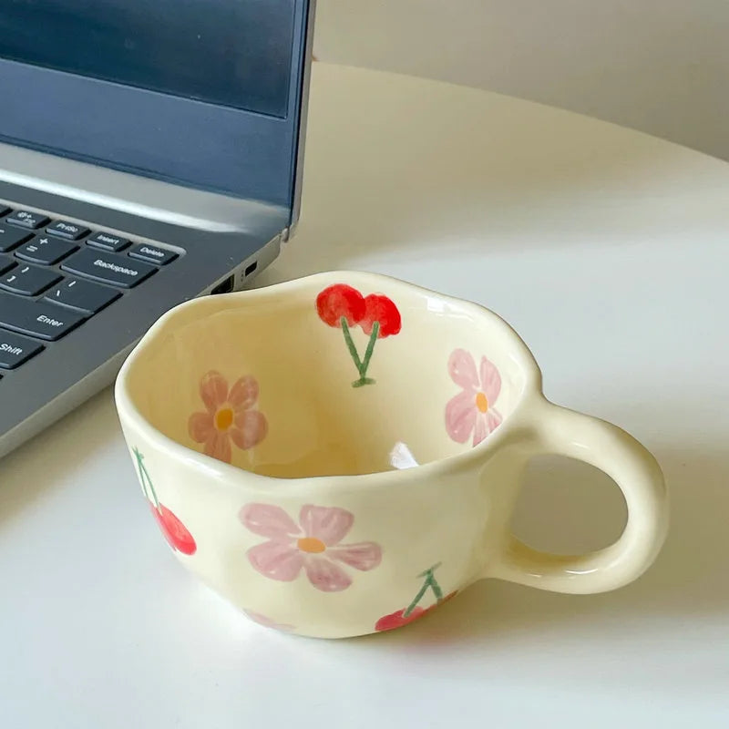 Handcrafted Vintage Floral Ceramic Coffee Mug
