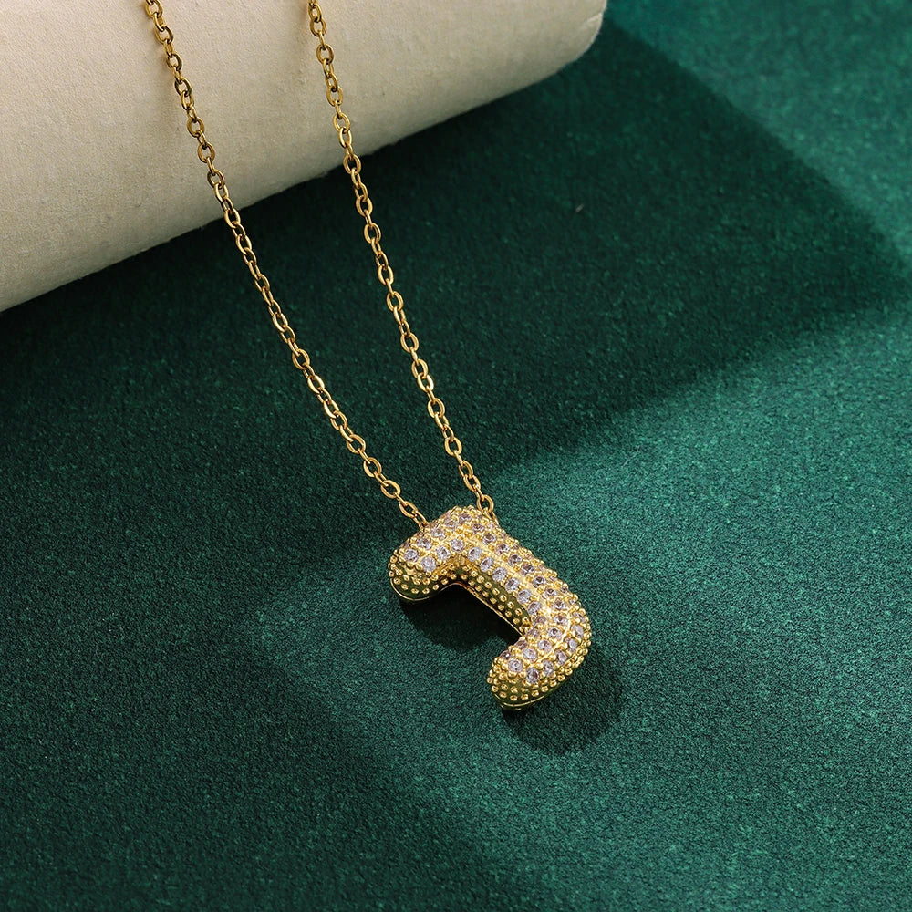 New Trendy Zircon Crystal 26 English Letters Necklaces For Women Female Fashion Stainless Steel Choker Chain Jewelry Wholesale