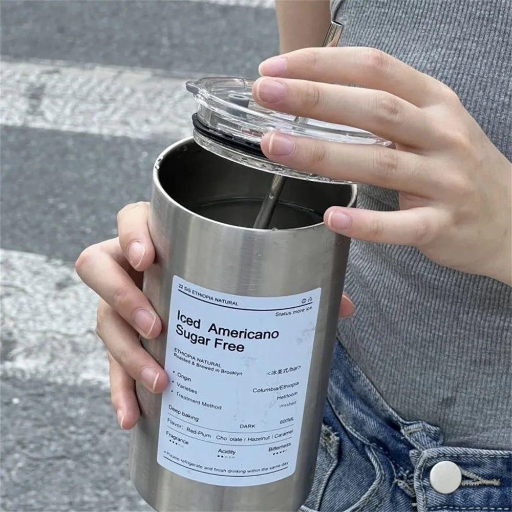 600ml Stainless Steel Thermos with Straw - BPA-Free Insulated Bottle