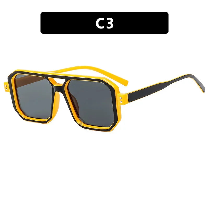 Vintage Brand Designer Square Sunglasses Women For Men Fashion Popular Luxury Sun Glasses Punk Rivet Double Color Eyeglasses