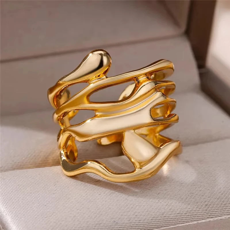 Stainless Steel Zircon Ring - Adjustable Evil Eye Geometric Design
