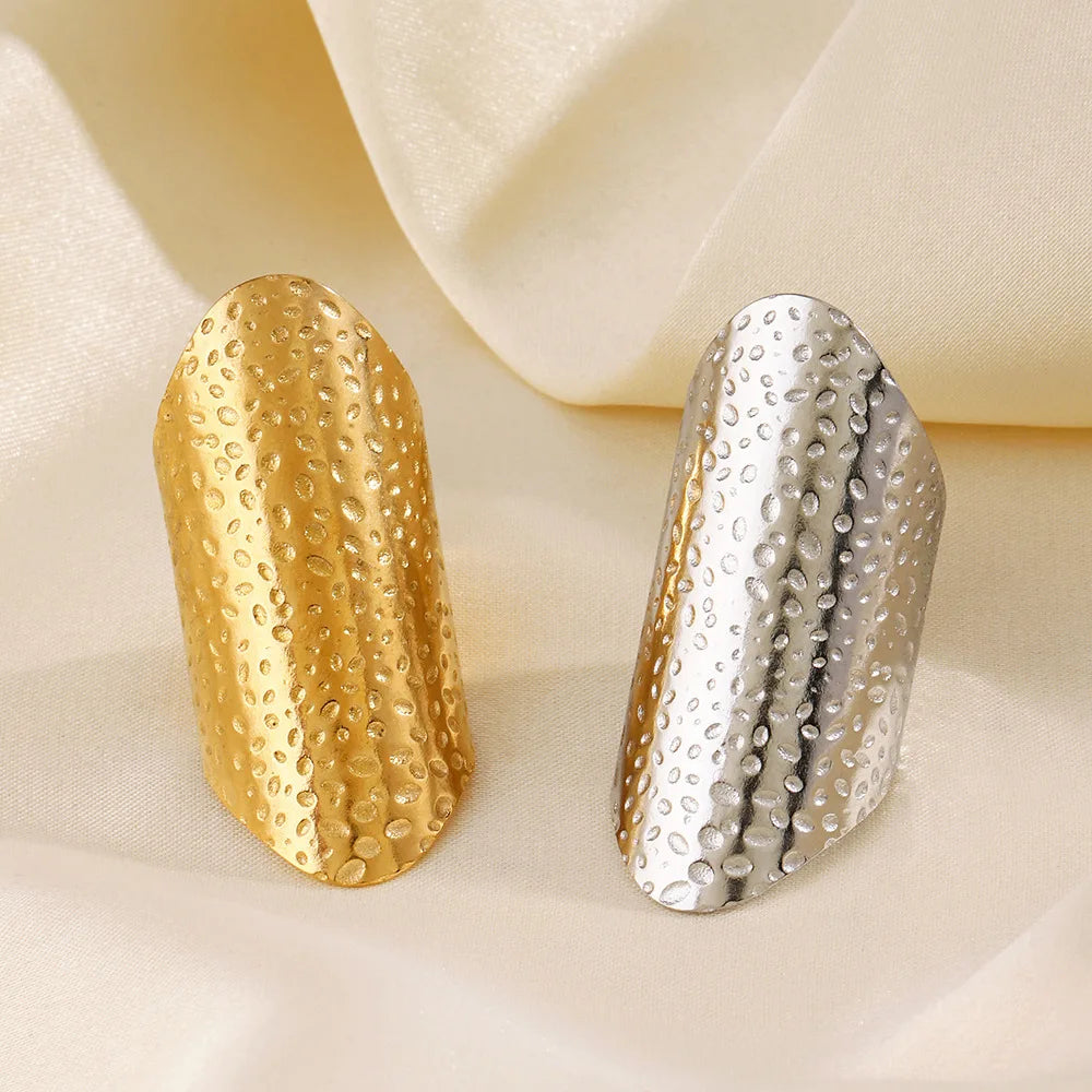 Stainless Steel Wide Geometric Ring - Punk Style Wedding Band