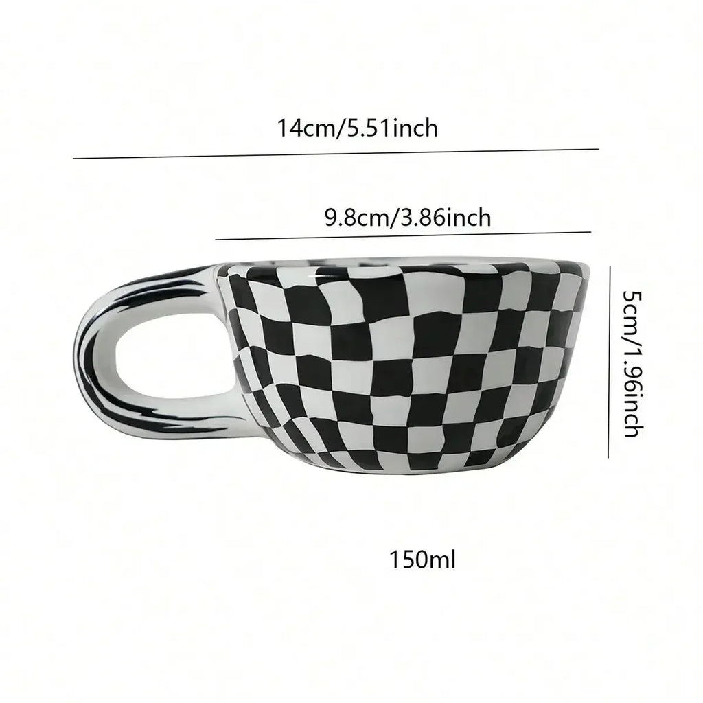 Unique Checkerboard Ceramic Coffee Cup - Perfect Gift