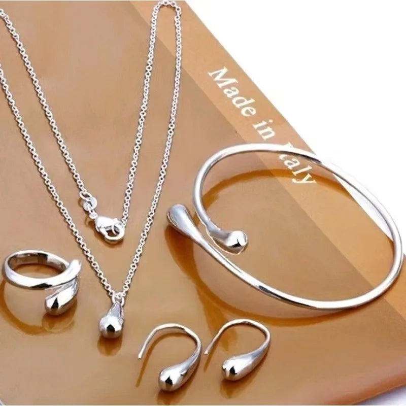 Water Drop Jewelry Set - 4-Piece Fashion Necklace Bracelet Ring Earrings