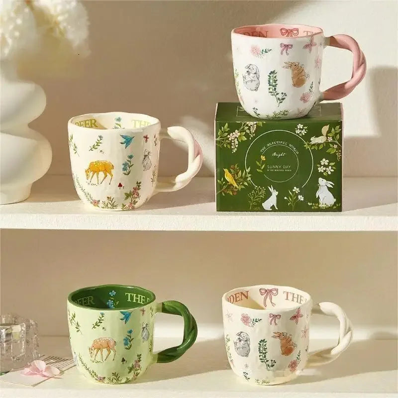 Forest Series Cartoon Ceramic Mug Creative Fried Dough Twists Handle Cartoon Coffee Cup