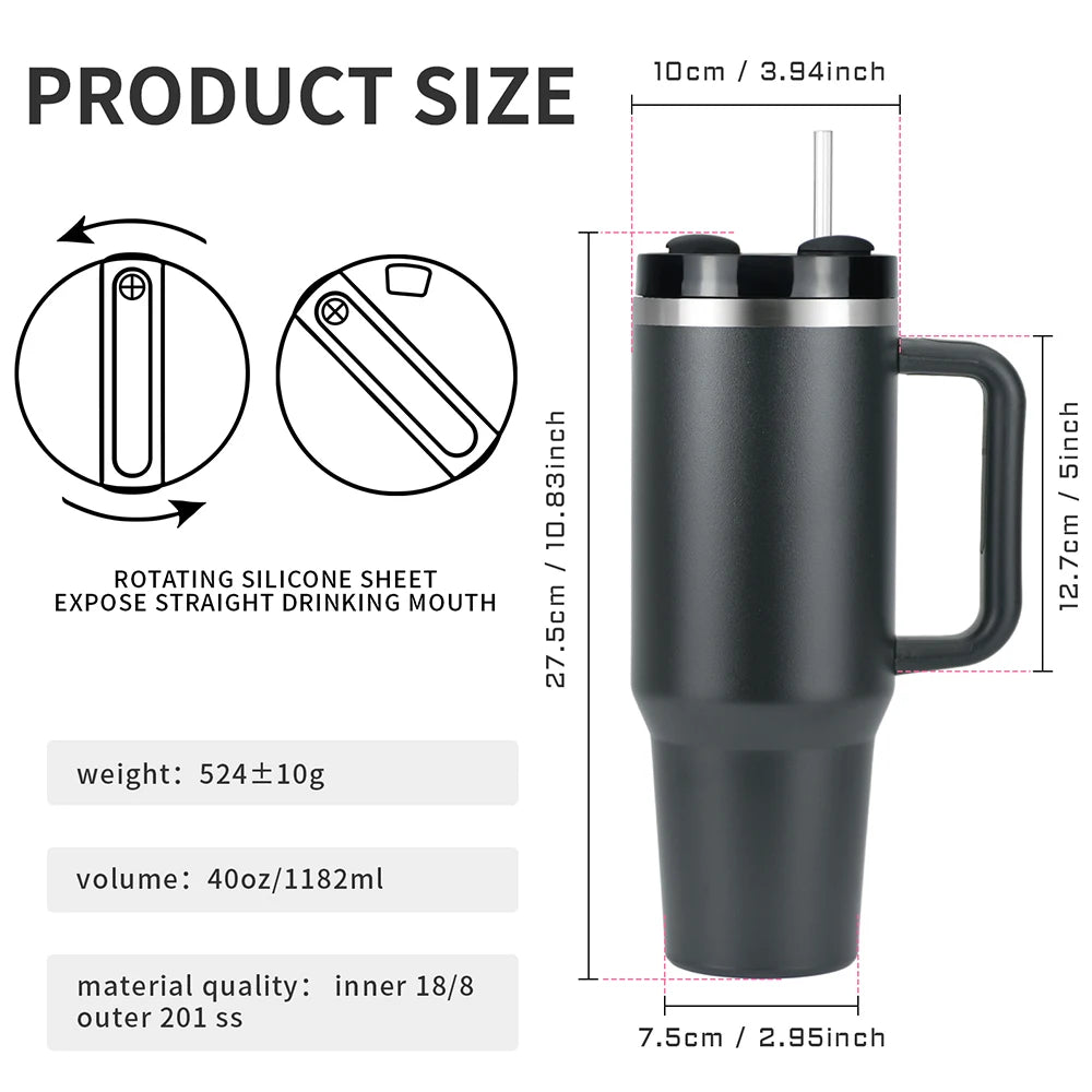 40oz Stainless Steel Tumbler with Handle & Straw - Vacuum Insulated Travel Mug