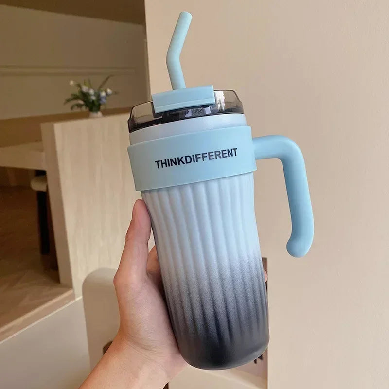 860ml Large Outdoor Thermal Tumbler with Straw - Car Cup Holder Size