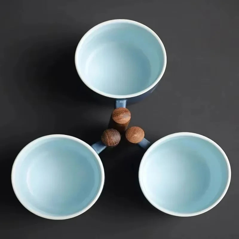 Handmade Ceramic Coffee Mug with Wooden Handle - Retro Tea Cup, Office Water Cup Filter Design, Unique Birthday Gift