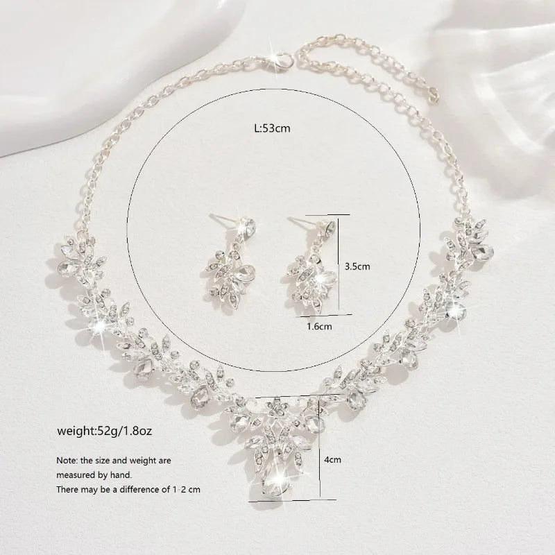 3-Piece Sparkling Leaf Jewelry Set - Water Drop Necklace & Earrings