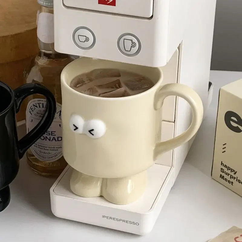 Interesting Big Eyed Ceramic Mug, Cute Red Black and White Coffee Mugs, Office Breakfast Birthday Gift Teacup, Couple Water Cups