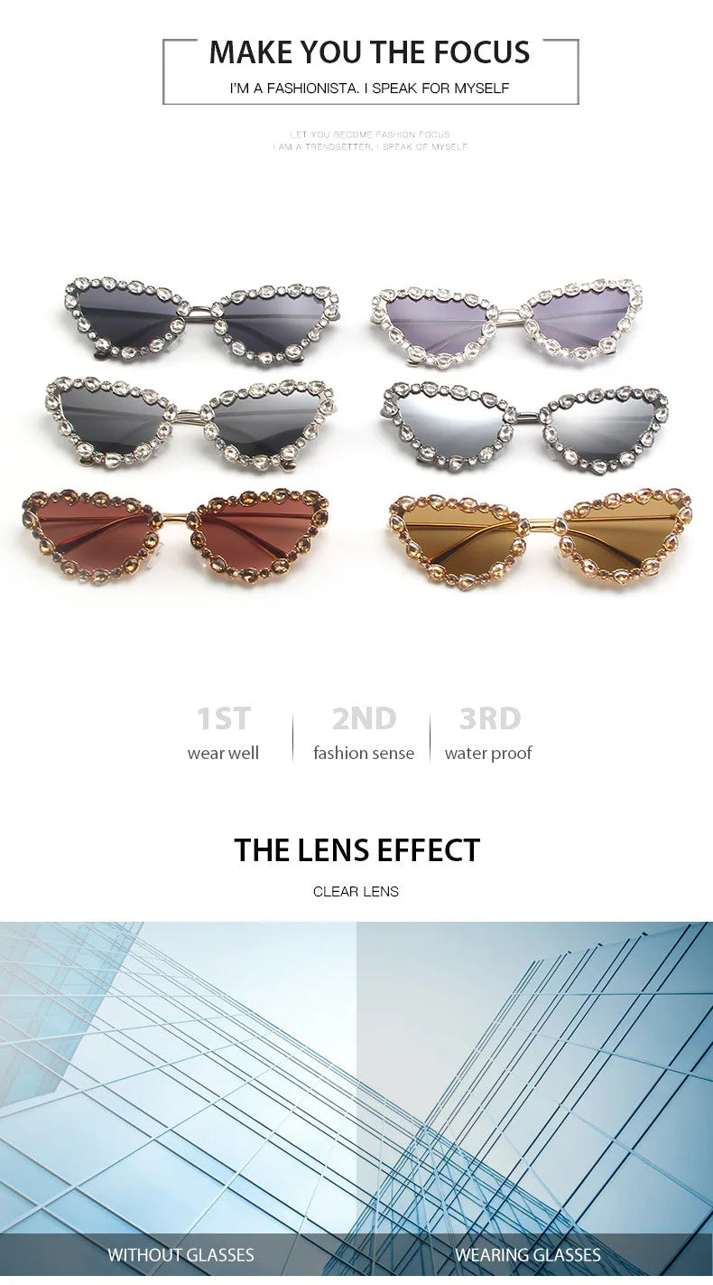 56219 Brand Diamond Sunglasses Women Cat Eye Retro Sun Glasses for Women Luxury Vintage Shades Female Black Oculos