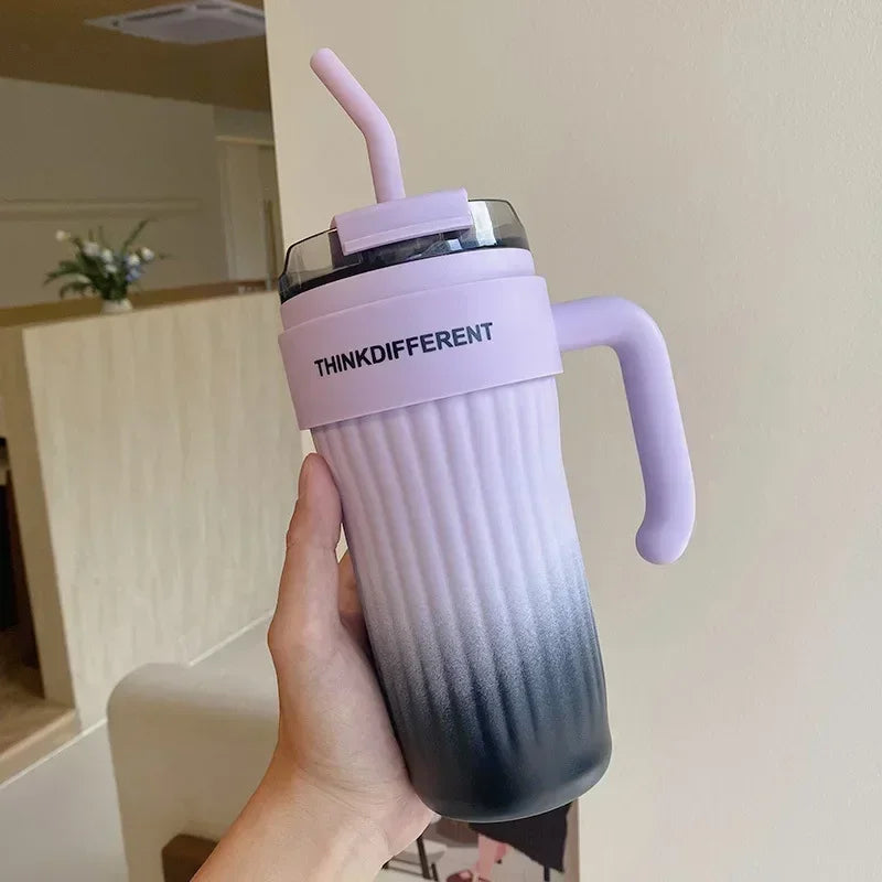 860ml Large Outdoor Thermal Tumbler with Straw - Car Cup Holder Size