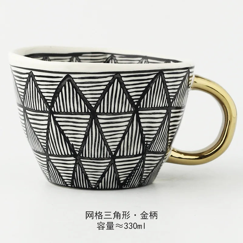 Nordic Hand-painted Simple Large Capacity Water Cup Ceramic Household Breakfast Cup Irregular Office Coffee Cup