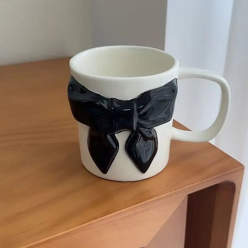 Bowtie Pink Coffee Cup Korean High Beauty Girl Heart Ceramic Mug with Spoon Girl School Home Breakfast Cup Drinkware