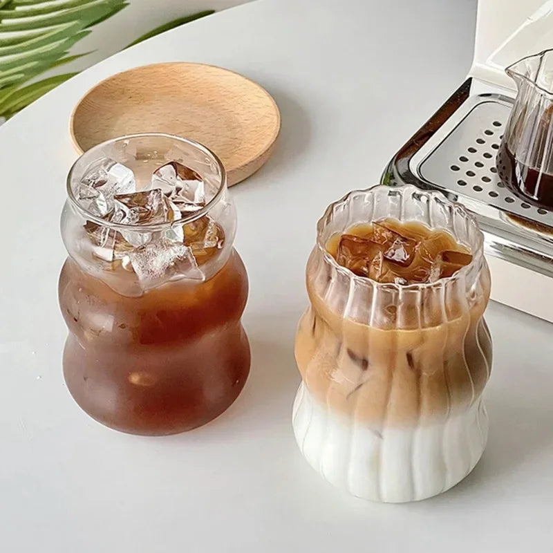 Ins Glass Cup Heat-resistant Tumbler Drinkware Transparent Tea Juice Milk Coffee Mug Home Water Glasses Stripe Mug 410/530ml