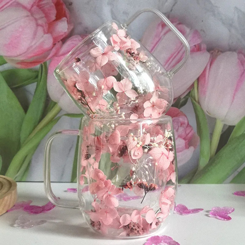 Transparent Coffee Cup - Creative Flower Double Insulated Glass