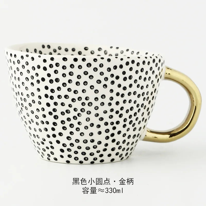Nordic Hand-painted Simple Large Capacity Water Cup Ceramic Household Breakfast Cup Irregular Office Coffee Cup