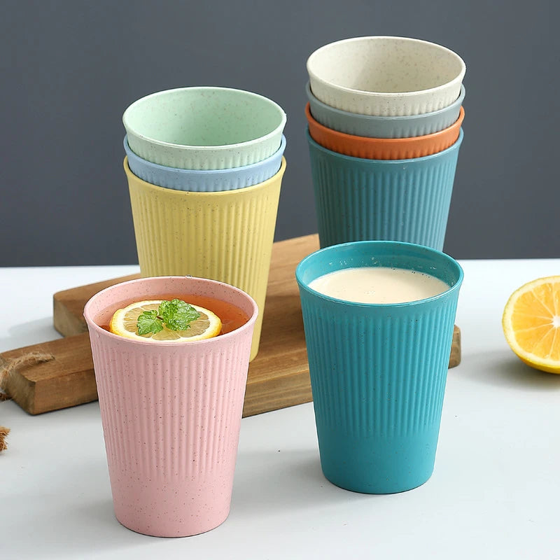 Wheat Straw Stripe Couple Water Cups - Multi-Functional Mug Set