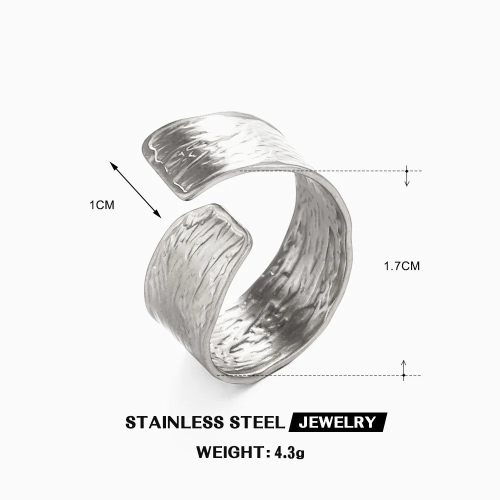 Stainless Steel Wide Geometric Ring - Punk Style Wedding Band