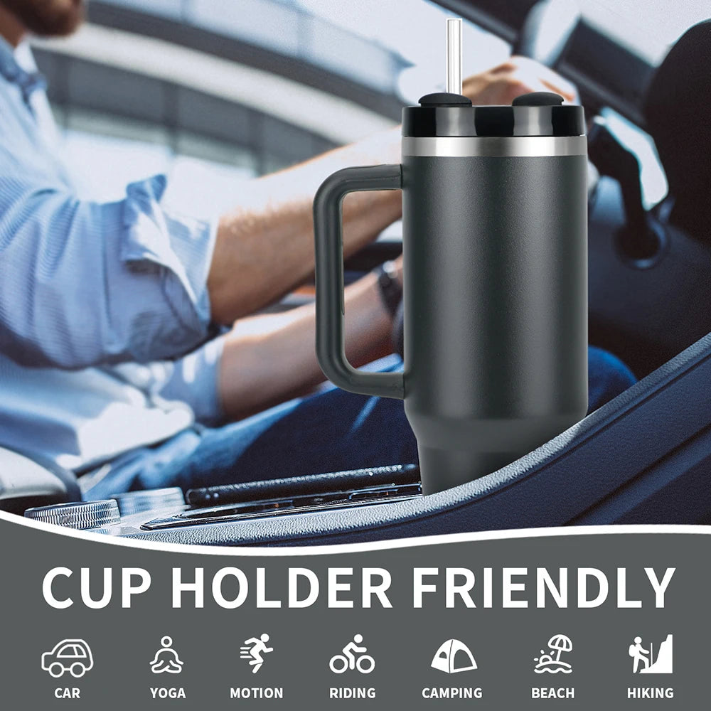 40oz Stainless Steel Tumbler with Handle & Straw - Vacuum Insulated Travel Mug