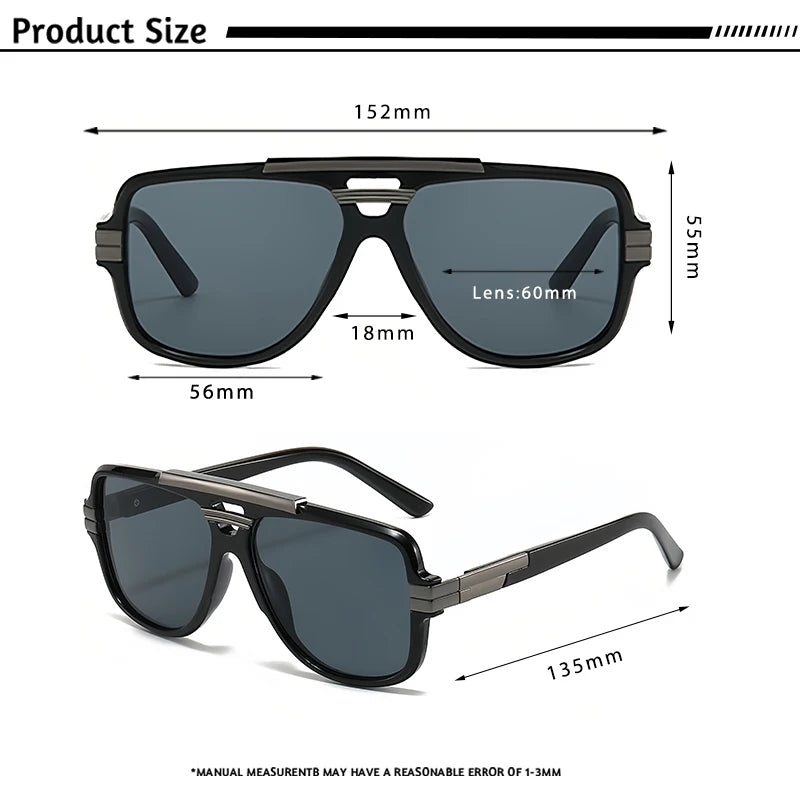 CATERSIDE Retro Big Frame Square Sunglasses Men Flat Top Double Bridge Pilot Punk Sun Glasses Women's Party Travel Eyewear UV400