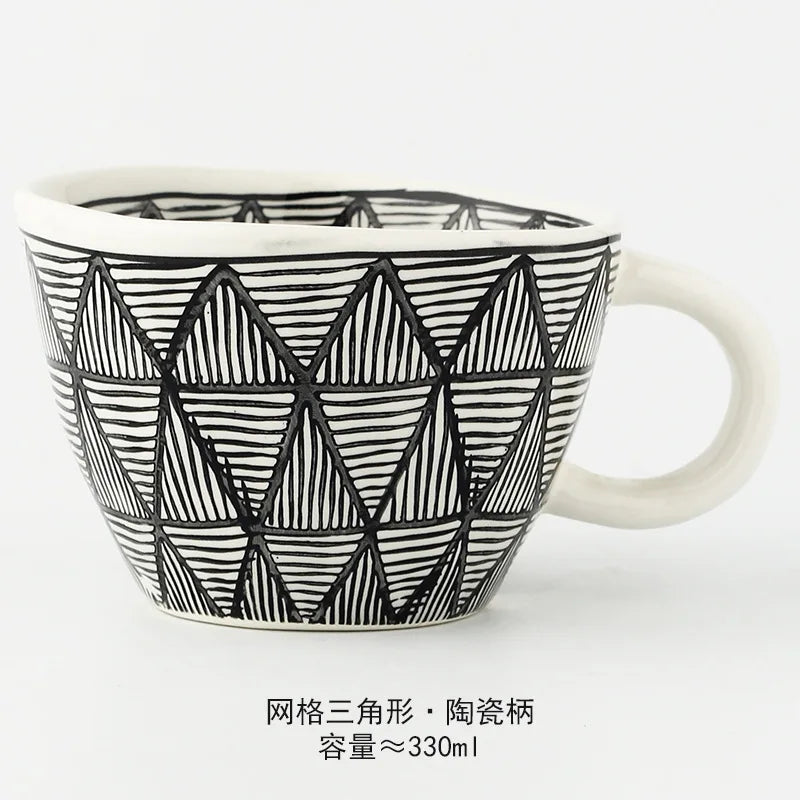 Nordic Hand-painted Simple Large Capacity Water Cup Ceramic Household Breakfast Cup Irregular Office Coffee Cup