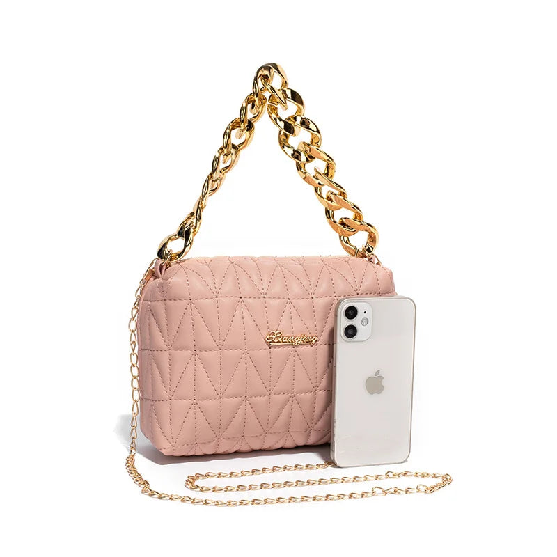 Ladies Rhombus Chain Messenger Bag - Embroidered Shoulder Bag