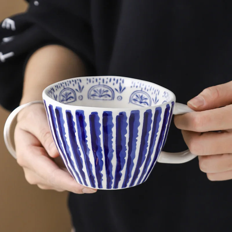 Nordic Hand-painted Simple Large Capacity Water Cup Ceramic Household Breakfast Cup Irregular Office Coffee Cup