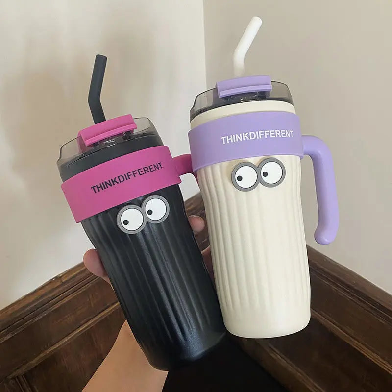 860ml Large Outdoor Thermal Tumbler with Straw - Car Cup Holder Size