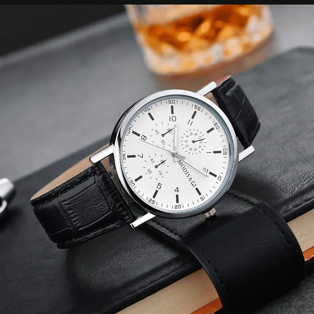 Men's Business Leather Strap Watch - Luxury Quartz Wristwatch